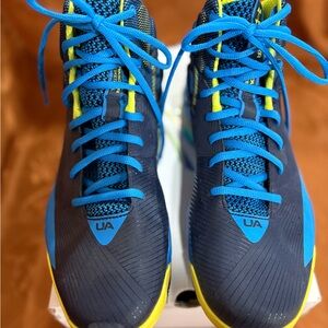 Under Armour Navy and Neon basketball shoes